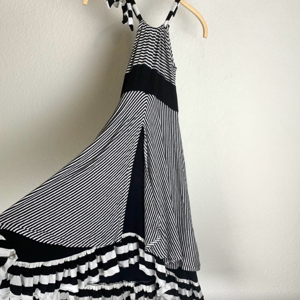 PIXIE GIRL for CHASING FIREFLIES Black & White Striped Halter Maxi Dress